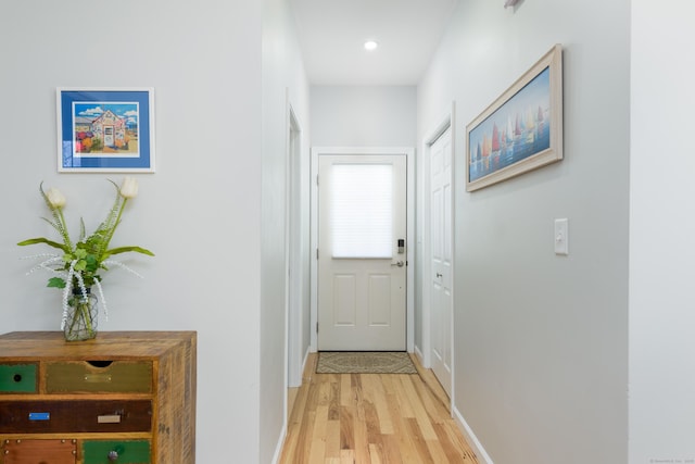 276 Niantic River Rd, Waterford, CT 06385 - doorway with light wood-style flooring and recessed lighting