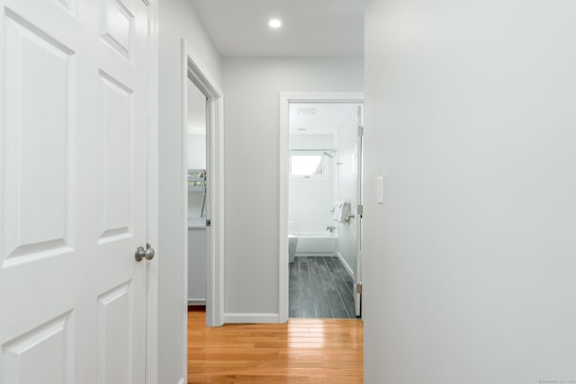 276 Niantic River Rd, Waterford, CT 06385 - corridor with light wood-style floors and recessed lighting
