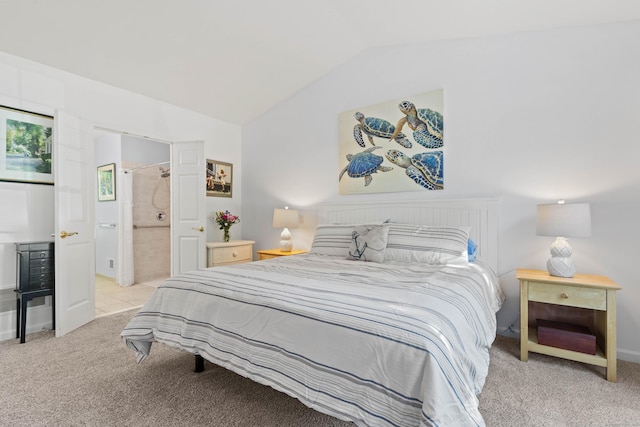 8 Cypress Way, Waterford, CT 06385 - bedroom featuring vaulted ceiling, carpet, connected bathroom, and baseboards