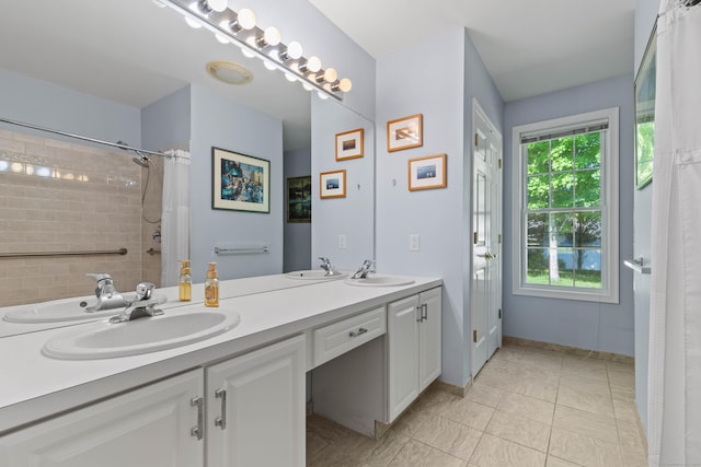 8 Cypress Way, Waterford, CT 06385 - bathroom featuring double vanity, curtained shower, and tile patterned flooring