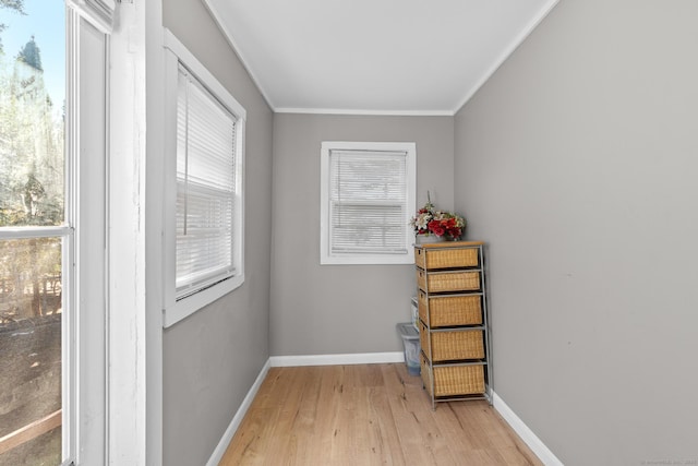 69 Trinity St, New Britain, CT 06051 - hallway with light wood-style flooring, baseboards, and ornamental molding