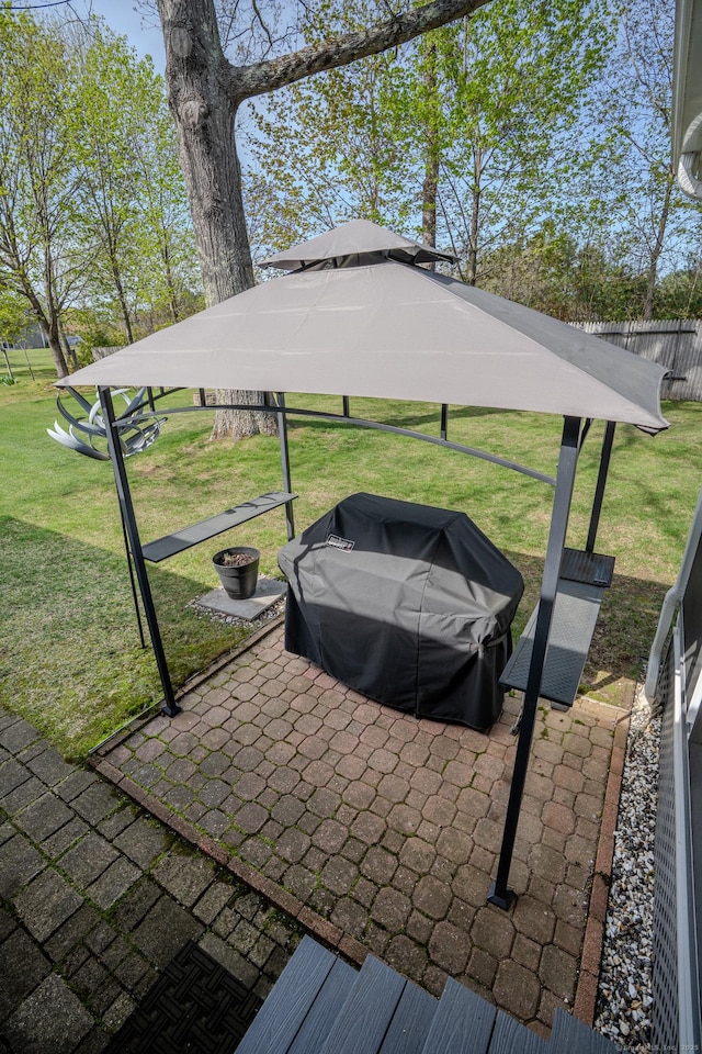 view of patio featuring a gazebo