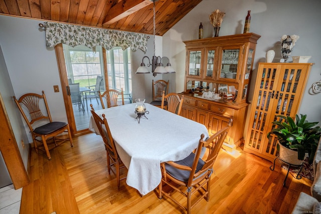 dining room featuring wood ceiling and light wood-style flooring