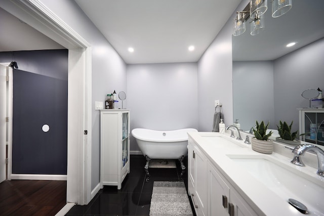 2 Apple Hill Rd, Wolcott, CT 06716 - full bath featuring a soaking tub, double vanity, and recessed lighting