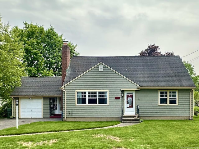 260 W Center St, Southington, CT 06489 - view of front of home with an attached garage, a chimney, driveway, entry steps, and a front yard