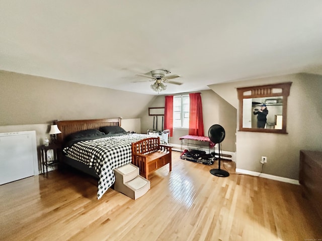 260 W Center St, Southington, CT 06489 - bedroom with wood finished floors, baseboards, vaulted ceiling, and ceiling fan