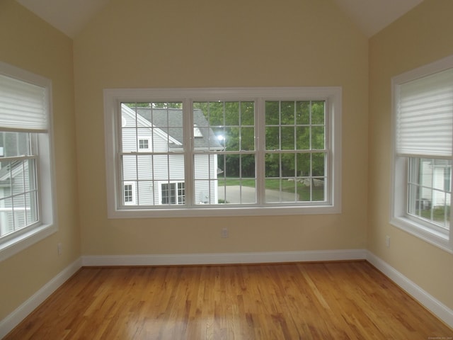 94 Stonehouse Rd Unit 16, Coventry, CT 06238 - unfurnished room with lofted ceiling, plenty of natural light, light wood-type flooring, and baseboards