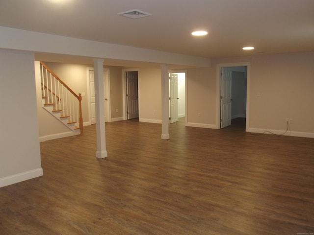 94 Stonehouse Rd Unit 16, Coventry, CT 06238 - finished basement featuring stairs, baseboards, recessed lighting, and dark wood-style flooring