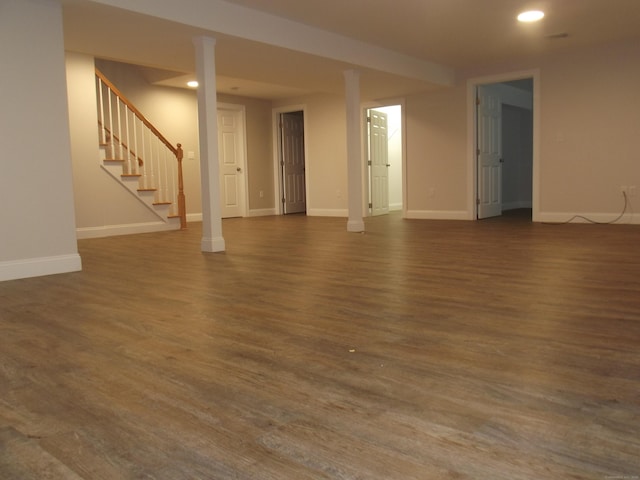 94 Stonehouse Rd Unit 16, Coventry, CT 06238 - unfurnished living room featuring stairway, wood finished floors, baseboards, and recessed lighting
