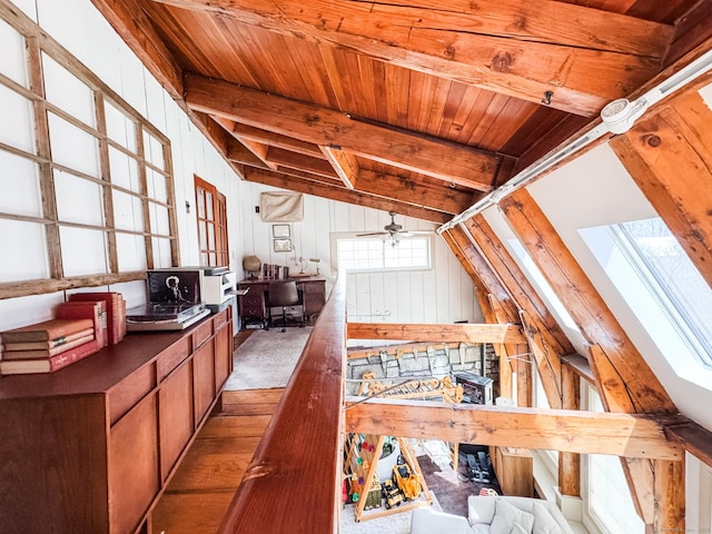 49 Bennett Pond Rd, Canterbury, CT 06331 - bedroom with a skylight, multiple windows, wood ceiling, and wooden walls