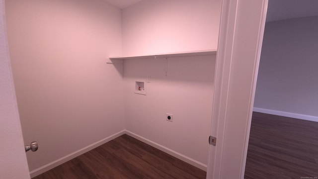 40 Yorktown Rdg, Waterbury, CT 06704 - clothes washing area with hookup for a washing machine, dark wood finished floors, baseboards, and electric dryer hookup
