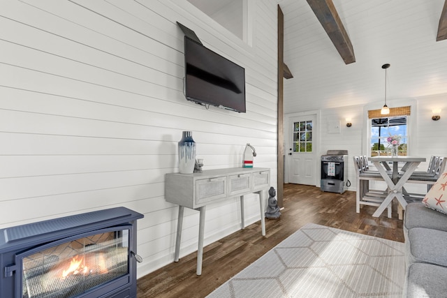 74 Chalker Beach Rd, Old Saybrook, CT 06475 - living room with dark wood finished floors and wood walls