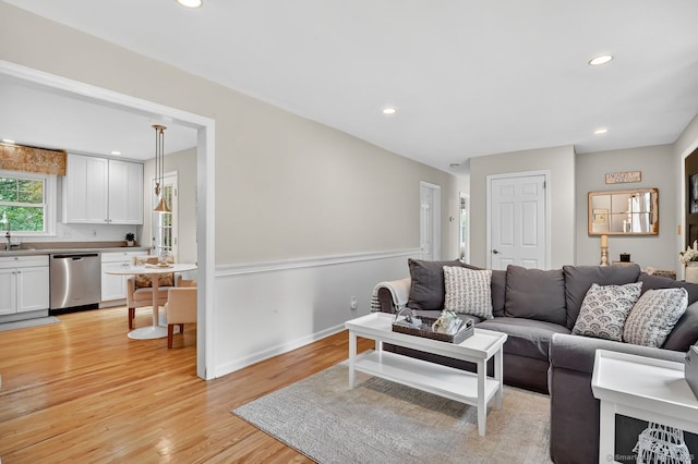 49 Bear Hills Rd, Newtown, CT 06470 - living room featuring light wood-type flooring and recessed lighting