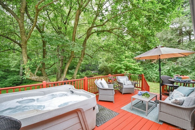 49 Bear Hills Rd, Newtown, CT 06470 - deck featuring a hot tub and outdoor lounge area