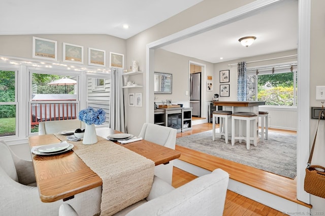49 Bear Hills Rd, Newtown, CT 06470 - dining space featuring light wood-style flooring, vaulted ceiling, and recessed lighting