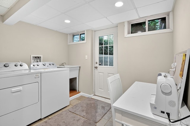 49 Bear Hills Rd, Newtown, CT 06470 - laundry room with washer and clothes dryer, recessed lighting, and light tile patterned floors