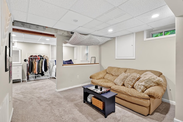 49 Bear Hills Rd, Newtown, CT 06470 - living area featuring carpet flooring, recessed lighting, and a paneled ceiling