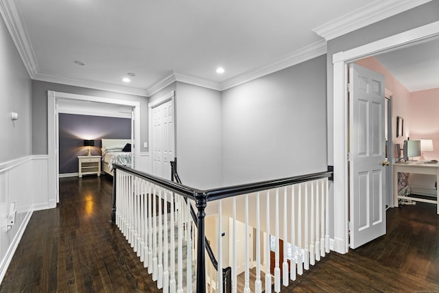 8A Russett Rd, Newtown, CT 06482 - hall with wood-type flooring, recessed lighting, and crown molding