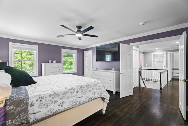 8A Russett Rd, Newtown, CT 06482 - bedroom featuring crown molding, dark wood-type flooring, and ceiling fan