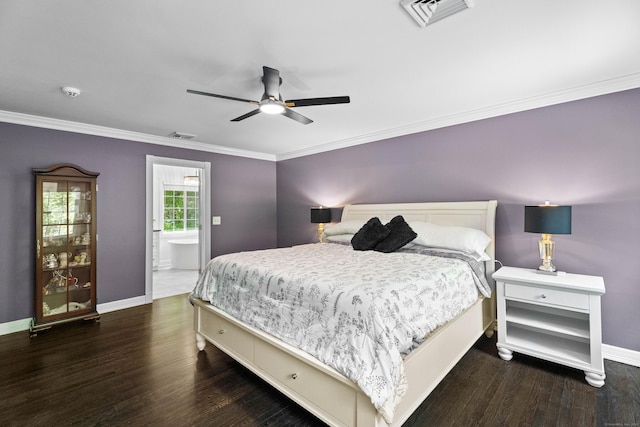 8A Russett Rd, Newtown, CT 06482 - bedroom featuring ornamental molding, baseboards, wood finished floors, ensuite bath, and a ceiling fan