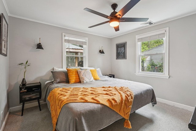 288 Robbins Ave, Newington, CT 06111 - carpeted bedroom with multiple windows, ornamental molding, baseboards, and a ceiling fan