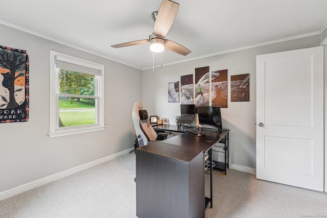 288 Robbins Ave, Newington, CT 06111 - carpeted office space with a ceiling fan, baseboards, and crown molding