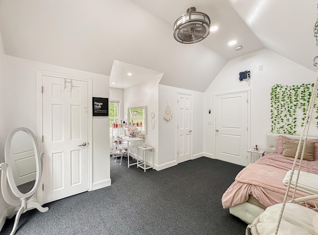 130 Wildewood Run, Bristol, CT 06010 - bedroom featuring lofted ceiling, dark carpet, and baseboards