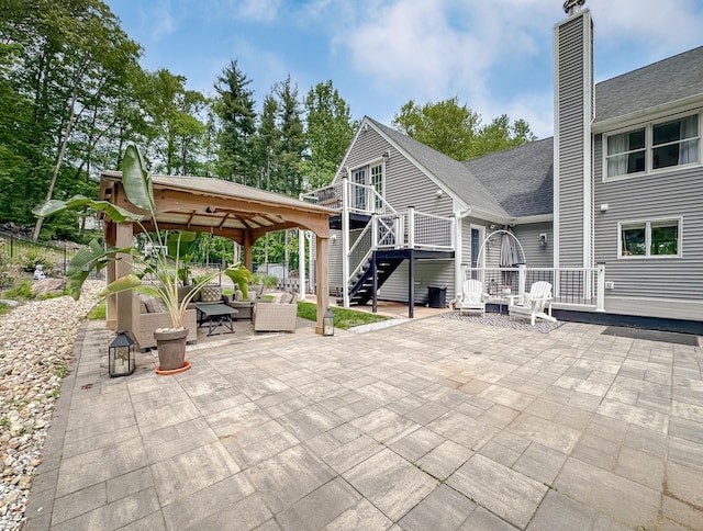 130 Wildewood Run, Bristol, CT 06010 - view of patio / terrace featuring a gazebo, an outdoor living space, stairs, and a deck