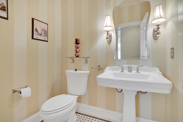 207 Great Pond Rd, Simsbury, CT 06070 - half bath featuring wallpapered walls and tile patterned flooring