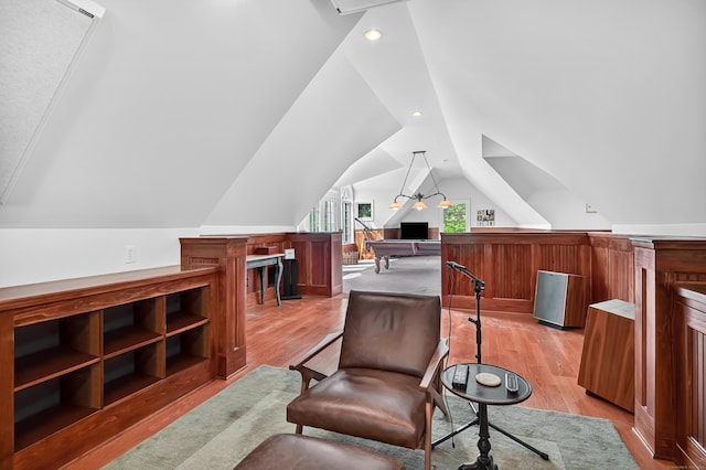 207 Great Pond Rd, Simsbury, CT 06070 - sitting room featuring light wood-type flooring, vaulted ceiling, and recessed lighting