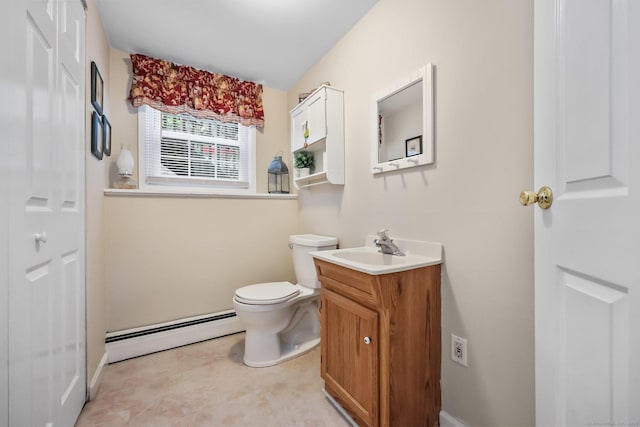 8 Brookview Ct, Bethel, CT 06801 - half bath featuring a baseboard heating unit, vanity, toilet, and baseboards