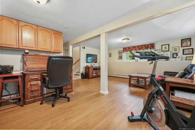 8 Brookview Ct, Bethel, CT 06801 - home office featuring light wood-style flooring and a baseboard heating unit