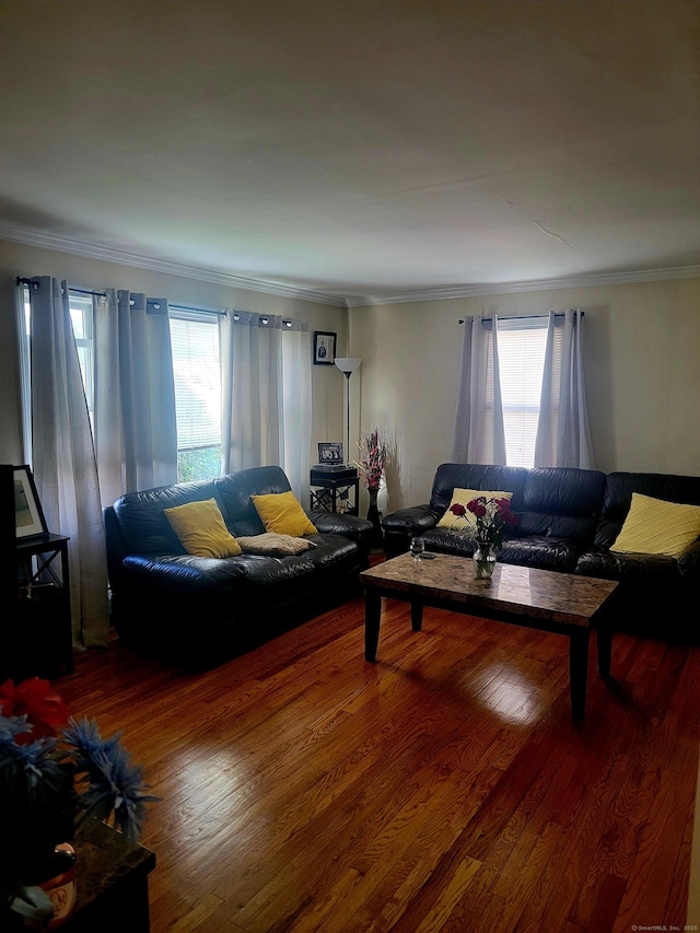 725 Merritt St, Bridgeport, CT 06606 - living area featuring healthy amount of natural light, wood finished floors, and ornamental molding