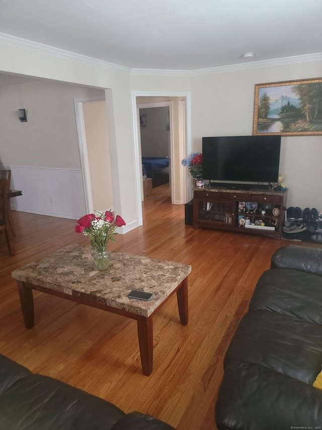 725 Merritt St, Bridgeport, CT 06606 - living room with ornamental molding and wood finished floors