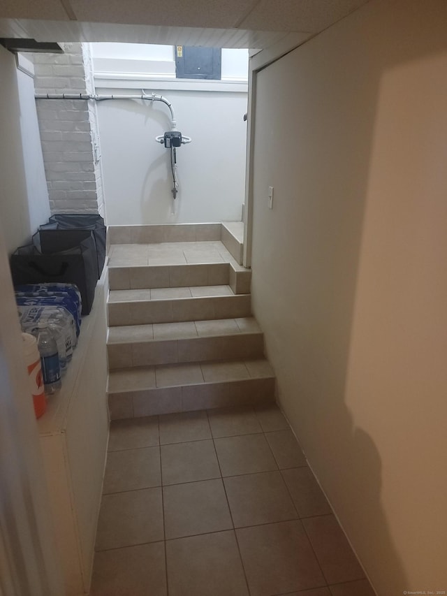 725 Merritt St, Bridgeport, CT 06606 - staircase with tile patterned floors