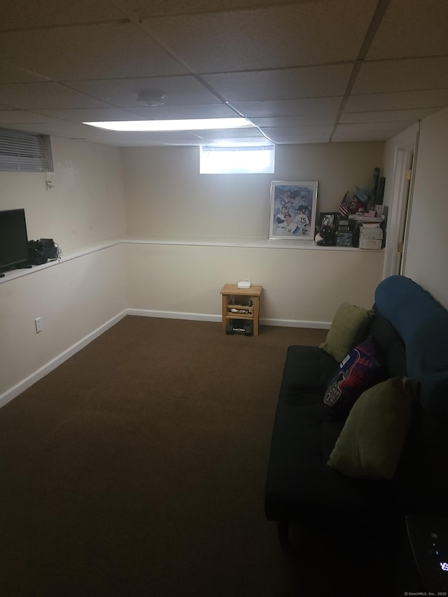 725 Merritt St, Bridgeport, CT 06606 - basement featuring a paneled ceiling and carpet