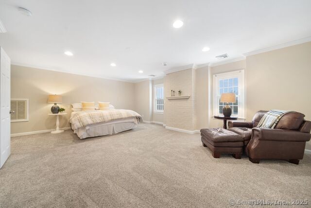 879 Russell Ave, Suffield, CT 06078 - carpeted bedroom featuring ornamental molding, baseboards, and recessed lighting