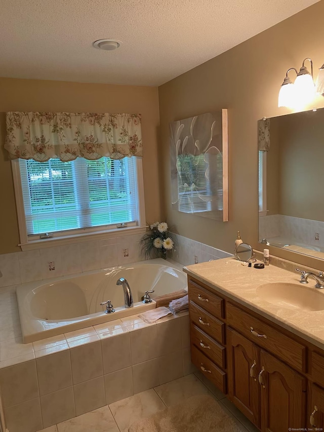 45 Kuhr Dr, Southington, CT 06489 - full bathroom with a bath, vanity, tile patterned floors, and a textured ceiling