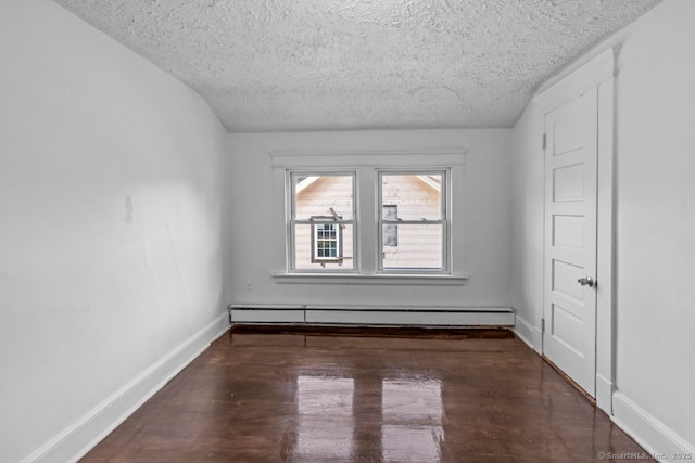 593 Cooke St, Waterbury, CT 06710 - unfurnished room featuring a textured ceiling, a baseboard heating unit, wood finished floors, and baseboards