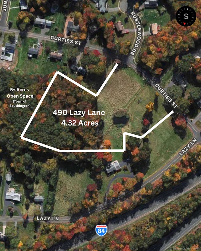 490 Lazy Ln, Southington, CT 06489 - aerial view of property's location with property boundaries highlighted
