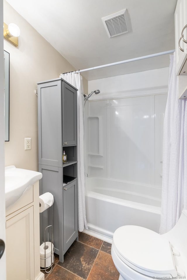 27 Pleasant Valley Rd, Barkhamsted, CT 06063 - full bathroom with stone tile flooring, vanity, and shower / tub combo with curtain