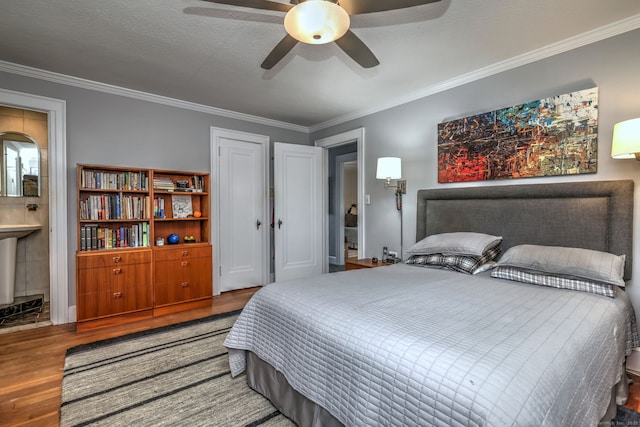 166 Roydon Rd, New Haven, CT 06511 - bedroom with wood finished floors, crown molding, and ceiling fan