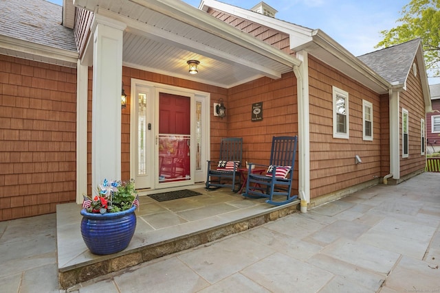 1 Shady Knls, Danbury, CT 06811 - view of exterior entry with roof with shingles and a porch