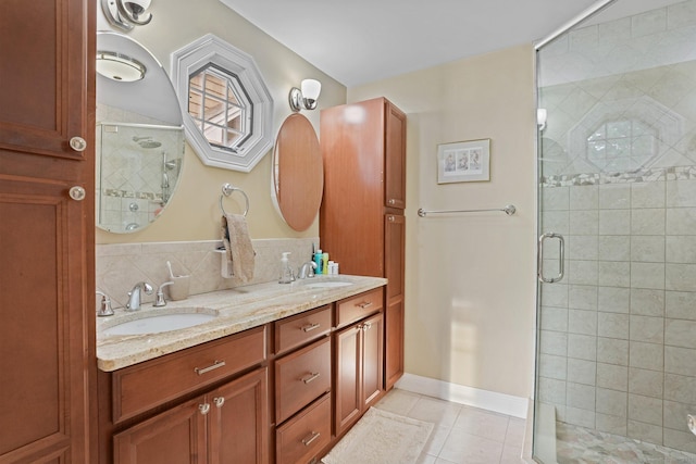 1 Shady Knls, Danbury, CT 06811 - full bath featuring tile patterned flooring, a shower stall, and double vanity