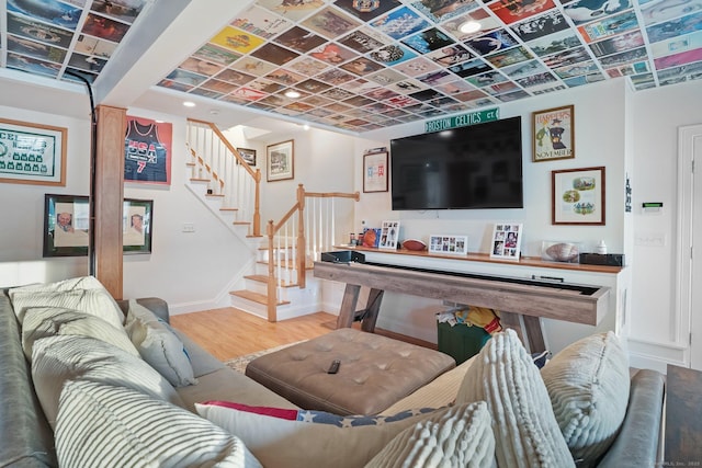 1 Shady Knls, Danbury, CT 06811 - living area featuring stairway, wood finished floors, and baseboards