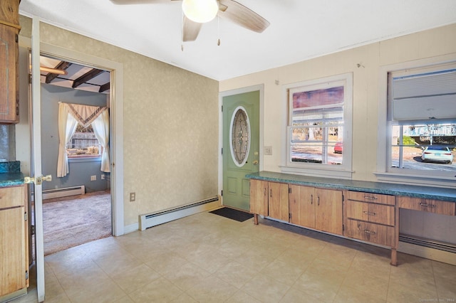 75 W Shore Rd, Ellington, CT 06029 - foyer with a baseboard heating unit, a ceiling fan, and light floors