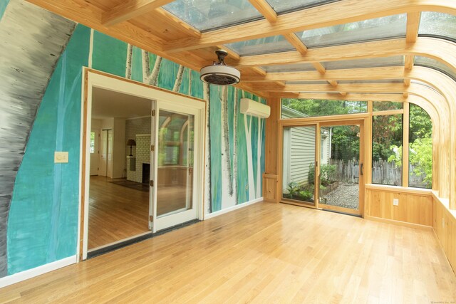 82 Whitethorn Dr, Guilford, CT 06437 - unfurnished sunroom featuring coffered ceiling, beamed ceiling, and an AC wall unit