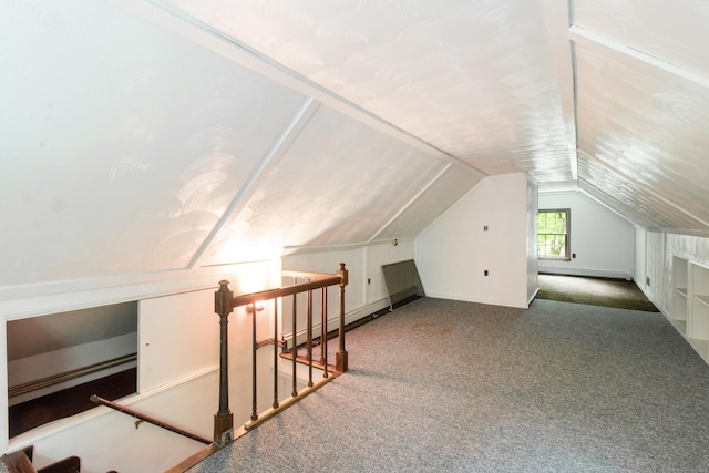 82 Whitethorn Dr, Guilford, CT 06437 - additional living space featuring carpet flooring, lofted ceiling, a baseboard radiator, and baseboards