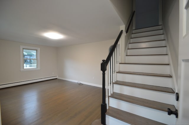 14 Harvest Ln, Bristol, CT 06010 - staircase with wood finished floors, baseboards, and a baseboard heating unit