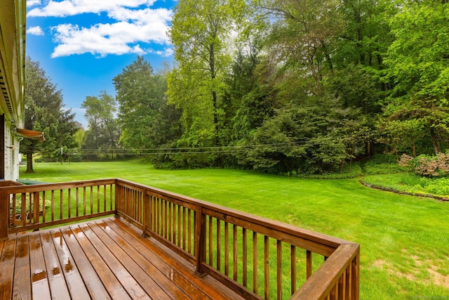 wooden terrace with a lawn